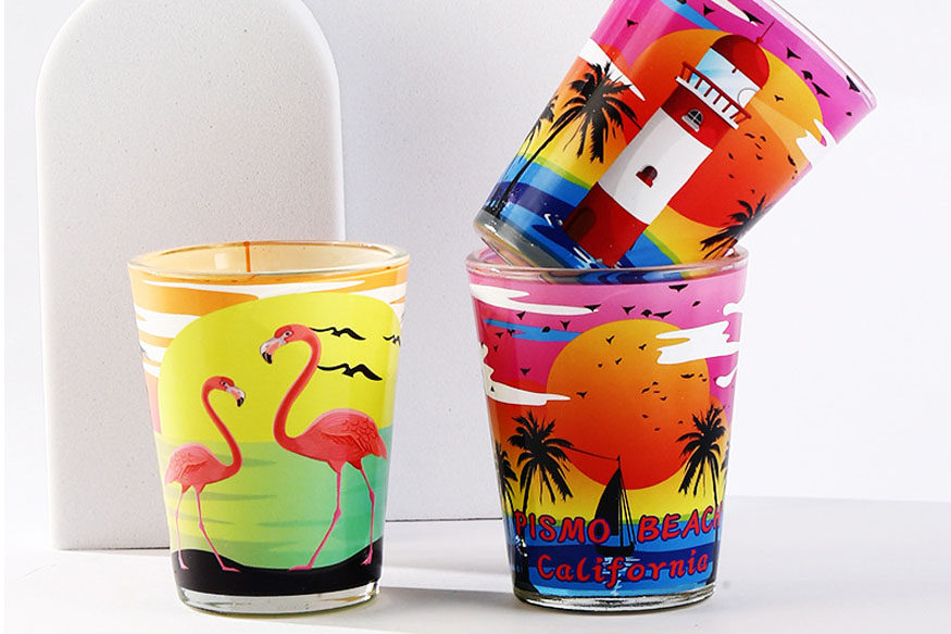 For shot glasses, what printing method is recommended?